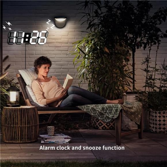 Digital Wall Clocks 15'' 3D LED Aesthetic Clock Alarm Remote Dimmer Thermometer - Picture 5 of 5